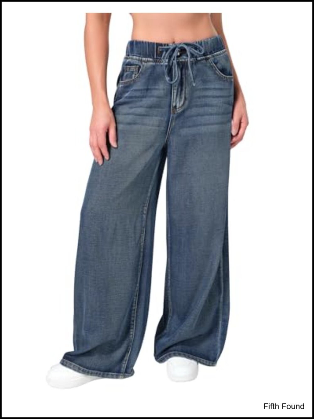 Wide Leg Jeans High Rise Drawstring Elastic Waist Palazzo